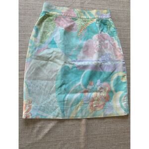 Genny Green Yellow Pink Floral Cotton Pencil Skirt Made in Italy Size 6